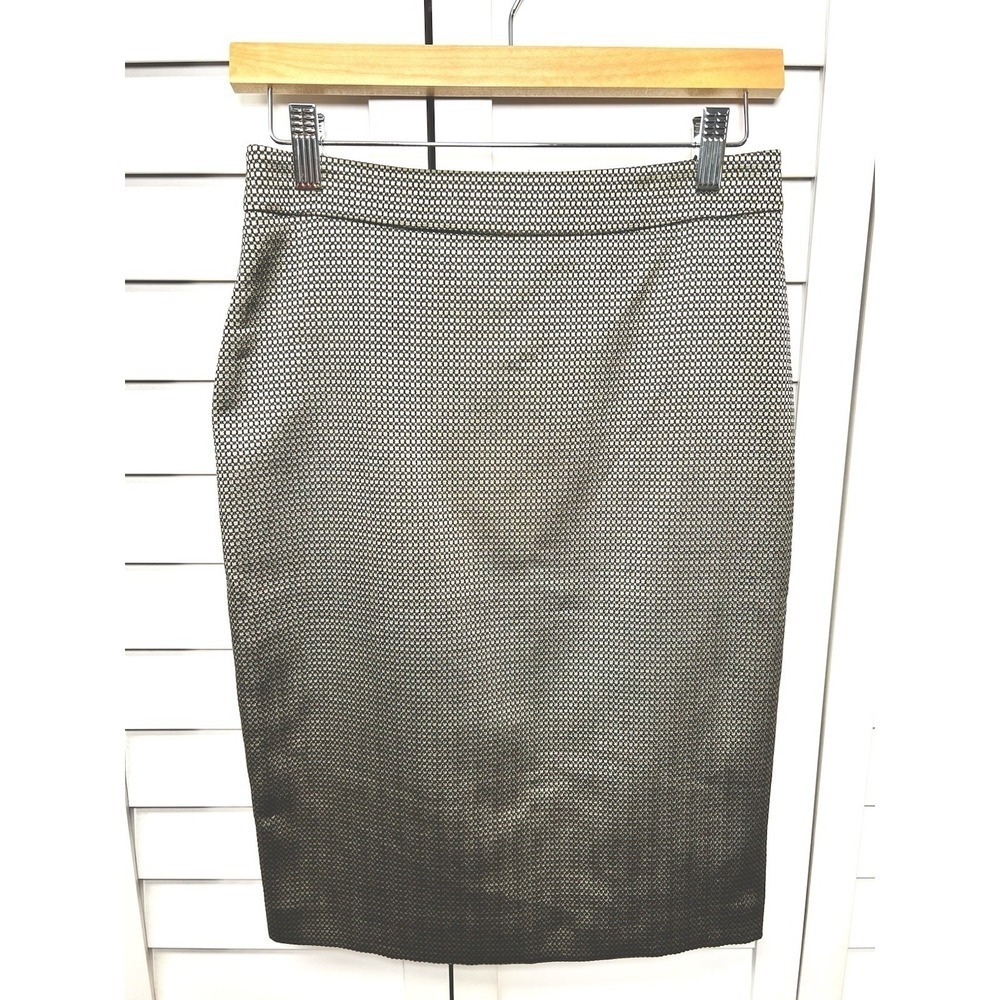 Ann Taylor Textured Metallic Pencil Skirt Career Women's Size 2 Gold & Black NWT